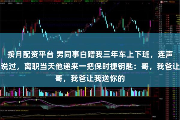 按月配资平台 男同事白蹭我三年车上下班，连声谢谢都没说过，离职当天他递来一把保时捷钥匙：哥，我爸让我送你的